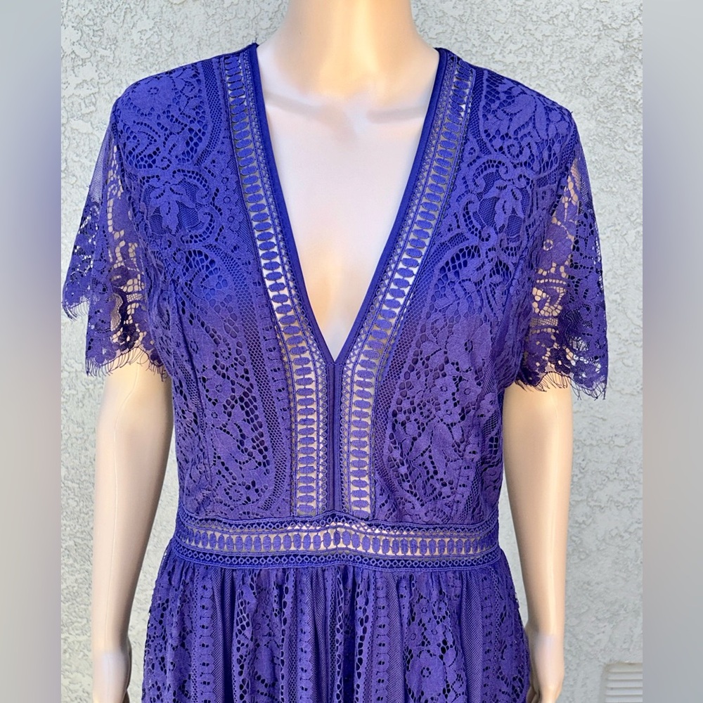 Purple Lace Flutter Sleeve V-Neck Maxi Dress sz L